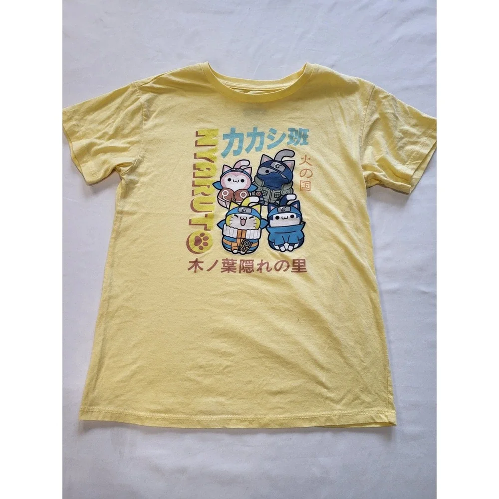 Naruto Nyaruto Kids Yellow Graphic T-Shirt Anime Cat Characters Size L 10/12